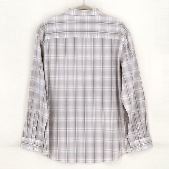Alfani Men's White/Beige Cotton Plaid Print Long-Sleeve Button-Up Shirt Size XL - Picture 3 of 3